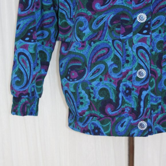 1980s Vintage Size S-L Psychedelic Funky Paisley Patterned Bomber - Picture 3 of 6